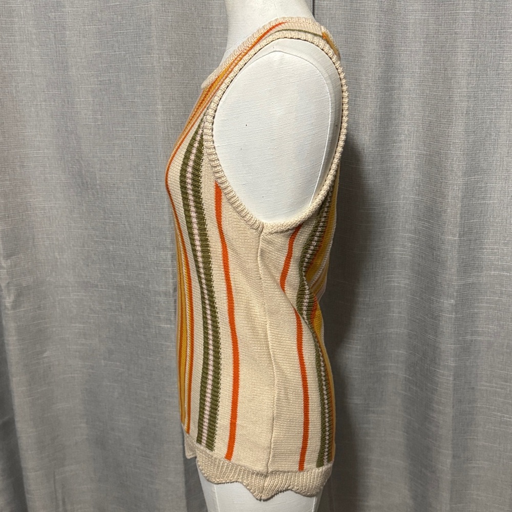 Cotton Blend Sleeveless Sweater-Multi Stripe/Scalloped Bottom Hem-Lightweight - Picture 6 of 12